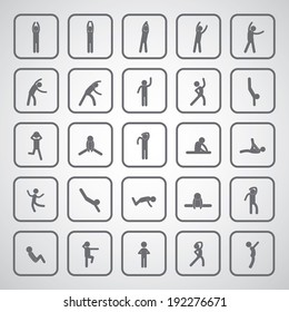 Body Exercise Stick Figure Icon On Gray Background 