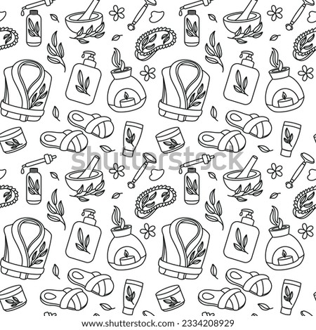 Body and face massage, aromatherapy, spa. Gua sha massage. Outline design. Seamless pattern with spa attributes.