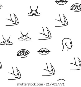Body And Facial People Parts Vector Seamless Pattern Thin Line Illustration
