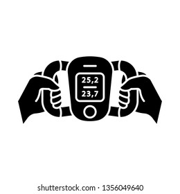 Body Fat Monitor Glyph Icon Weight Loss Measurement. Portable Composition Analyzer. Visceral Fat Level, Body Mass Index Evaluation. Silhouette Symbol. Negative Space. Vector Isolated Illustration