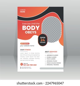 Body Fitness Center Flyer  Poster Cover for Body reshape, Building vector template