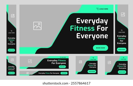 Body fitness exercise web set banner design for social media post, workout plan web banner design, daily meditation and yoga web bundle banner design, fully customizable vector eps 10 file format