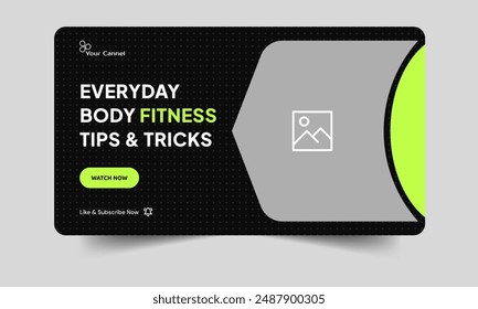 Body fitness new idea tips and tricks video cover banner design, workout plan video thumbnail banner design, editable vector eps 10 file format