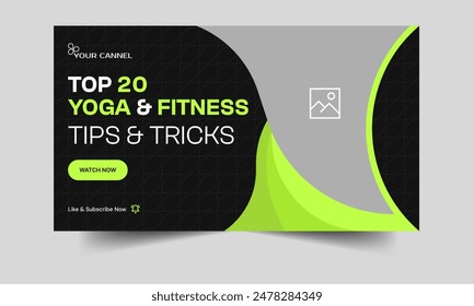 Body fitness tips and techniques video thumbnail banner design, daily fitness training tricks, fully customizable vector eps 10 file format