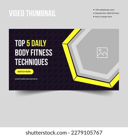 Body fitness video thumbnail banner template design, Fitness trainging tips video cover banner design, vector eps 10 file format