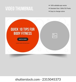 Body fitness video thumbnail banner template design, yoga tips and tricks video thumbnail cover banner template, vector eps10 file format