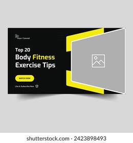 Body fitness video tutorial tips and tricks thumbnail banner design, vector illustration video cover banner design, fully editable vector eps 10 file format