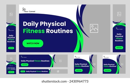 Body fitness web bundle banner design, completely editable vector EPS 10 file format, web set banner design for social media post