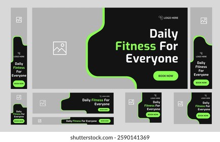 Body fitness web set banner design for social media post, everyday body fitness and yoga training web bundle banner design, fully editable vector eps 10 file format