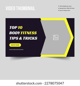 Body fitness youtube tutorials video cover template design, vector eps 10 file format