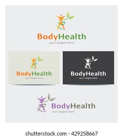 Body, Foliage and Leaves Icon, Logo for Health Business, Cards Mock up in Several Colors