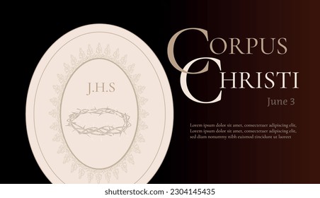 Body of god on brown background with corpus christi celebration text