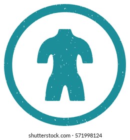 Body grainy textured icon inside circle for overlay watermark stamps. Flat symbol with unclean texture. Circled dotted vector soft blue ink rubber seal stamp with grunge design on a white background.