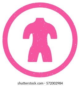 Body grainy textured icon inside circle for overlay watermark stamps. Flat symbol with unclean texture. Circled dotted vector pink ink rubber seal stamp with grunge design on a white background.