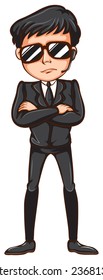 Body guard in black uniform standing