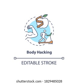 Body hacking concept icon. Healthy lifestyle, biohacking idea thin line illustration. Active physical self improvement, fitness exercise. Vector isolated outline RGB color drawing. Editable stroke