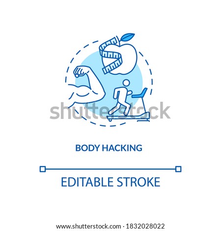 Body hacking concept icon. Healthy lifestyle, biohacking idea thin line illustration. Active physical training and diet, fitness exercise. Vector isolated outline RGB color drawing. Editable stroke