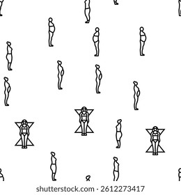 body human anatomy figure vector seamless pattern thin line illustration