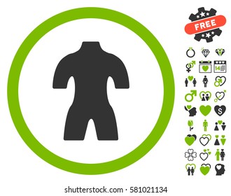 Body icon with bonus decoration pictograms. Vector illustration style is flat iconic eco green and gray symbols on white background.