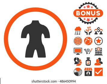 Body icon with bonus elements. Vector illustration style is flat iconic bicolor symbols, orange and gray colors, white background.