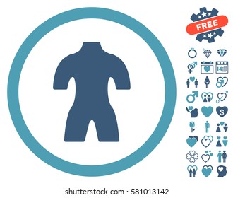 Body icon with bonus valentine pictures. Vector illustration style is flat iconic cyan and blue symbols on white background.