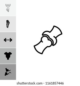 Body icon. collection of 6 body filled and outline icons such as baby onesie, tights, bone, barbell, broken leg or arm. editable body icons for web and mobile.