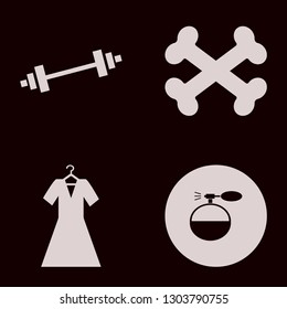 body icon set with dumbbell, bones and cologne spray vector illustration