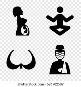 Body icons set. set of 4 body filled icons such as bra, man with broken arm, pregnant woman