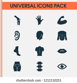 Body icons set with back, eye, spine and other athletic elements. Isolated vector illustration body icons.
