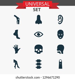 Body icons set with face, ear, finger and other head elements. Isolated vector illustration body icons.