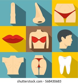 Body icons set. Flat illustration of 9 body vector icons for web