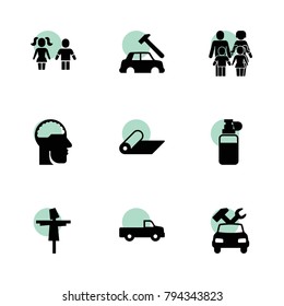 Body icons. vector collection filled body icons set.. includes symbols such as pickup, scarecrow, car body repair, car repair, family. use for web, mobile and ui design.