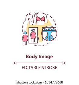 Body Image Concept Icon. Human Appearance Perception Idea Thin Line Illustration. Male And Female Beauty Standards. Self Esteem, Confidence. Vector Isolated Outline RGB Color Drawing. Editable Stroke