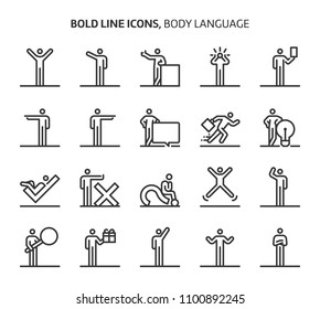 Body language, bold line icons. The illustrations are a vector, editable stroke, 48x48 pixel perfect files. Crafted with precision and eye for quality.