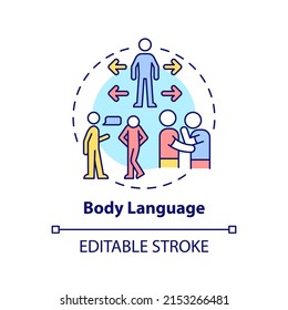 Body Language Concept Icon. Non-verbal Communication Type Abstract Idea Thin Line Illustration. Body Movement And Posture. Isolated Outline Drawing. Editable Stroke. Arial, Myriad Pro-Bold Fonts Used