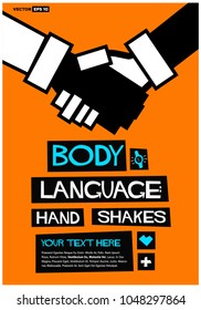 Body Language: Hand Shakes Poster In Flat Style Retro Design with Text Box Template  