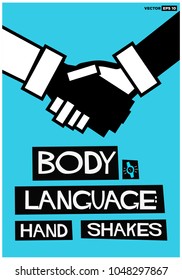 Body Language: Hand Shakes Poster In Flat Style Retro Design