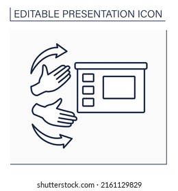 Body Language Line Icon. Non-verbal Communication. Body Posture, Gestures, Facial Expressions, Eye Movements To Attract Attention.Presentation Concept. Isolated Vector Illustration. Editable Stroke