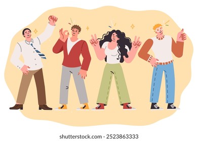 Body language of positive people showing affirmative gestures to show support and agreement with efforts. Body language for nonverbal communication and getting your point across without using words