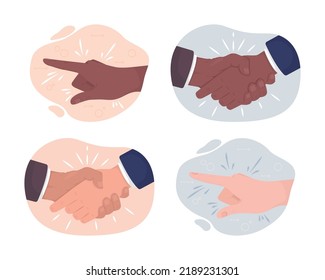 Body Language Symbols 2D Vector Isolated Illustration Set. Pointing Flat Hand Gestures On Cartoon Background. Making Deal Colourful Editable Scene For Mobile, Website, Presentation Collection