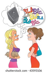 Body language. Vector illustration of two girls communicating in different ways.