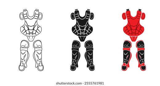 body and leg protector set design, available in outline style, solid black and colored, editable vector eps 10.