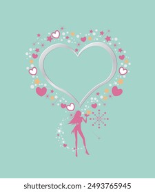 body line girl heart pink frame element design