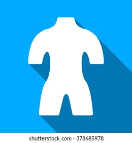 Body long shadow vector icon. Style is a flat light symbol with rounded angles on a blue square background.