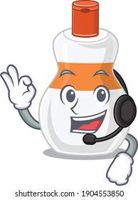 Body lotion caricature character concept wearing headphone. Vector illustration