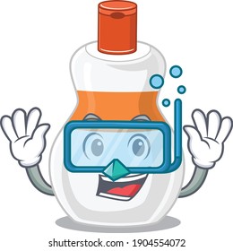 Body lotion mascot design swims with diving glasses. Vector illustration