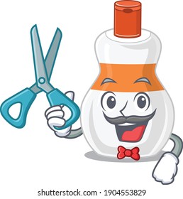 Body lotion talented barber cartoon character design working in the barbershop. Vector illustration