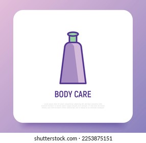 Body lotion thin line icon. Cosmetic treatment. Plastic tube. Modern vector illustration for beauty shop.