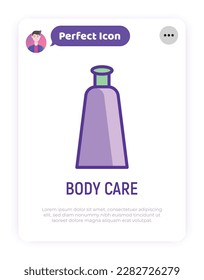 Body lotion thin line icon. Cosmetic treatment. Plastic tube. Modern vector illustration for beauty shop.