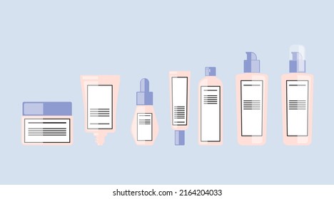 body lotions, serum, Skincare, spray, cream, sunscreen  pump packaging  bottle cosmetic flat design